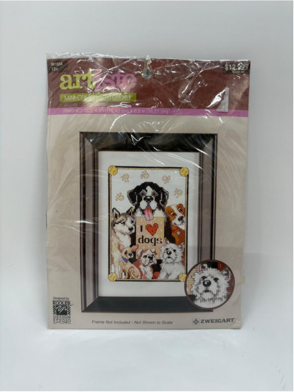 Artiste Mini Cross Stitch Kit I Love Dogs Beige Brown
